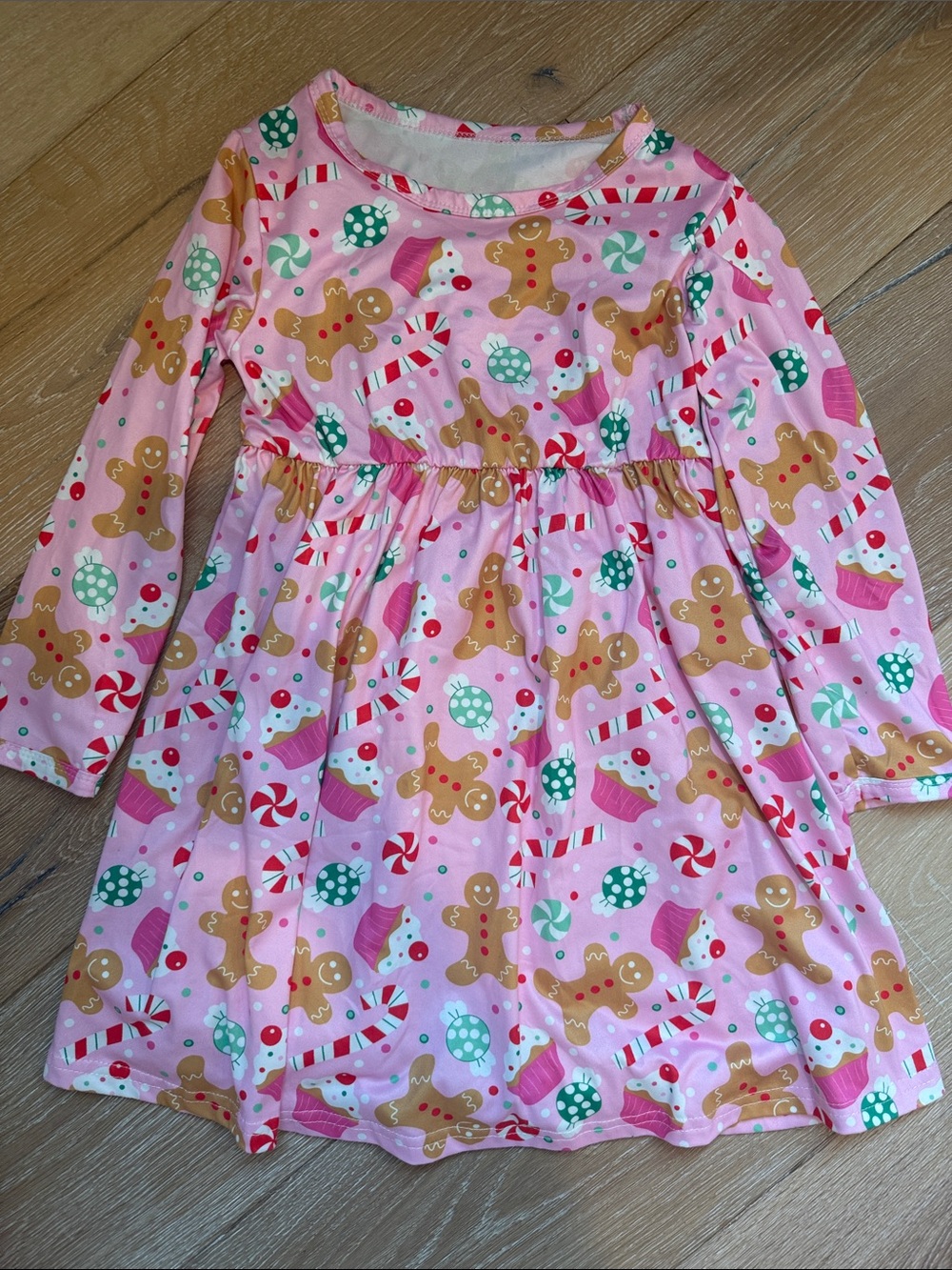 Girls Pink Candy & Gingerbread Long-Sleeve Dress